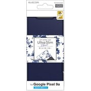 Google Pixel 9a用 ケース レザー カバー 手帳型 マグネット フラップ 衝撃吸収 超軽量 薄型 ワイヤレス充電可 ストラップホール付 スタンド機能付 花柄 UltraSlim ネイビー PM-P251PLFUJNV
