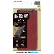 Google Pixel 9a用 ケース レザー カバー 手帳型 マグネット フラップ 衝撃吸収 ワイヤレス充電可 ストラップホール付 スタンド機能付 レッド PM-P251PLFYRD