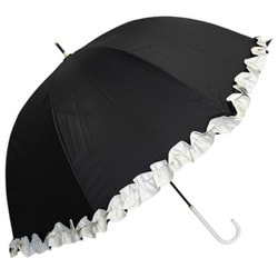 日傘 長傘 婦人用 晴雨兼用 フリル・ドーム型 55cm 手開き式 一級遮光 内側黒コーティング加工 UV99.9％カット UPF50＋ オールグラスファイバー ブラック 6707BK