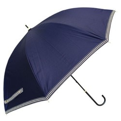 日傘 長傘 婦人用 晴雨兼用 グログランボーダー 55cm 手開き式 一級遮光 内側黒コーティング加工 UV99.9％カット UPF50＋ 親骨グラスファイバー ネイビー 6717NV