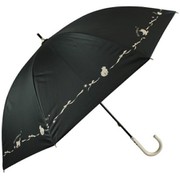 日傘 長傘 婦人用 晴雨兼用 バレリーナキャット 47cm 手開き式 一級遮光 内側黒コーティング加工 UV99.9%カット UPF50+ ブラック 6700BK
