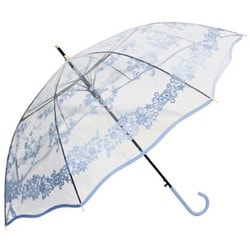 ビニール傘 レース風プリント・波形パイピング 58cm ジャンプ式 グラスファイバー骨（親骨） サックス 2133SC