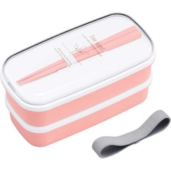 ランチボックス 弁当箱 2段 330ml 320ml ひのきのぷら 抗菌 電子レンジ対応 食洗機対応 箸付 仕切付 ランチベルト付 ライトピンク 幅16.8×奥行8.5×高さ8.8cm 日本製 PW-14S