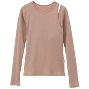リブロングスリーブプルオーバー レディース フィットネス ヨガ パット付きシャツ ベージュ(03) サイズ0(S-Mサイズ) B1943TUB017