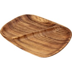 木製食器 アカシアレクタングルトレー 2仕切り付 ブラウン 30149
