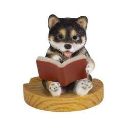 H22333-2 [スマホスタンド 本を読んでる黒柴犬]