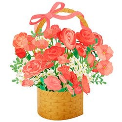 カード 多目的 レーザーカット 赤い花の花かご 606243