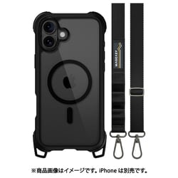 iPhone 16 Plus 対応 ケース ショルダー ストラップ 付き クリア MagSafe 対応 耐衝撃 MIL規格 マグセーフ スマホケース Odyssey ＋Strap M レザーブラック ME_IPBCSPTO4_LB