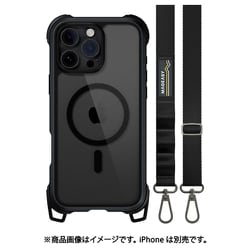 iPhone 16 Pro Max 対応 ケース ショルダー ストラップ 付き クリア MagSafe 対応 耐衝撃 MIL規格 マグセーフ スマホケース Odyssey ＋Strap M メタルブラック ME_IPGCSPTO4_BK