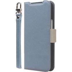BASIO active3 対応 スマホケース 手帳型 カード 収納 ストラップ スタンド 付 ケース 合成 皮 革 デニム 携帯ケース NU アリスブルー×グレージュ CR_BA3CSPLNA_AG