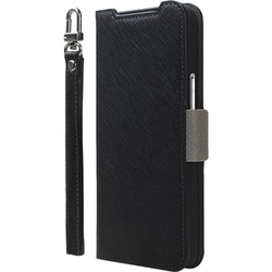 BASIO active3 対応 スマホケース 手帳型 カード 収納 ストラップ スタンド 付 ケース 合成 皮 革 デニム 携帯ケース NU ブラック×ニュートラルグレー CR_BA3CSPLNA_BN