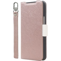BASIO active3 対応 スマホケース 手帳型 カード 収納 ストラップ スタンド 付 ケース 合成 皮 革 デニム 携帯ケース NU シャンパンローズ×ホワイト CR_BA3CSPLNA_CW