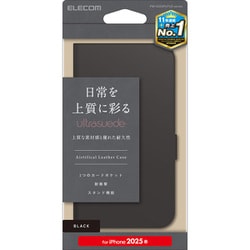 PM-A25SPLFUSBK [iPhone 16e用 ケース レザー カバー 手帳型 マグネット フラップ 衝撃吸収 スタンド機能付 スエード カードケース機能付 ブラック]
