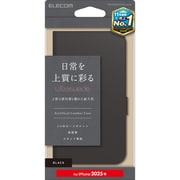 PM-A25SPLFUSBK [iPhone 16e用 ケース レザー カバー 手帳型 マグネット フラップ 衝撃吸収 スタンド機能付 スエード カードケース機能付 ブラック]