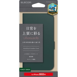 PM-A25SPLFUSGN [iPhone 16e用 ケース レザー カバー 手帳型 マグネット フラップ 衝撃吸収 スタンド機能付 スエード カードケース機能付 フォレストグリーン]