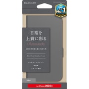 PM-A25SPLFUSGY [iPhone 16e用 ケース レザー カバー 手帳型 マグネット フラップ 衝撃吸収 スタンド機能付 スエード カードケース機能付 グレー]