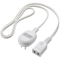 電源タップ 2個口 1m ほこり防止 延長コード コンセント 電源コード L型プラグ 2ピン 絶縁キャップ付き ホワイト TAP-B8-1K