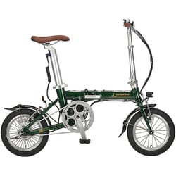 電動アシスト自転車 eリライト 14インチ 折りたたみ自転車 5.2Ah [アルミフレーム/重量約15.0kg /前後V型ブレーキ/SHIMANO製パワーモジュレーター/前後フルカバー樹脂製フェンダー/バッテリー給電LEDライト] 標準装備 AL-FDB グリーン YG-1542