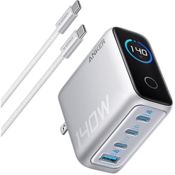 USB急速充電器 Anker Charger with USB-C ＆ USB-Cケーブル 140W USB-C×3/USB-A×1 タッチパネル搭載 シルバー B2697N41
