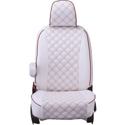 シートカバー 全席セット デリカD：5 キルト ホワイト×レッドステッチ 15EMC0779W