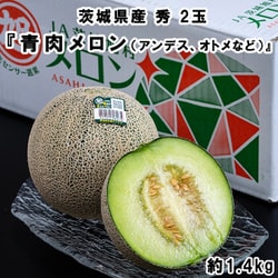糖度14度以上 JA旭村『青肉メロン（品種：アンデス、オトメなど）』茨城県産 秀 2玉 計約1.4kg 簡易箱 ※常温 [ご注文受付は2025年6月30日（月）決済完了分まで]