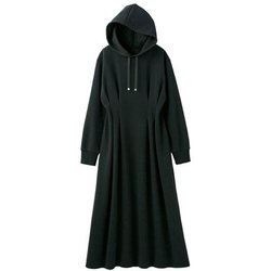 961635008 そのままお出かけ！のび～る楽ちん細見えワンピース Lサイズ ブラック fr961635