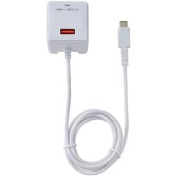 急速充電器 USB PD（パワーデリバリー）対応 USB-Cケーブル一体型 1m 20W USB-Aポート付 雷サージ付 折りたたみプラグ ホワイト CHCR-SPA10WH