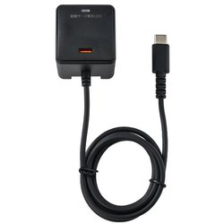 急速充電器 USB PD（パワーデリバリー）対応 USB-Cケーブル一体型 1m 20W USB-Cポート付 雷サージ付 折りたたみプラグ ブラック CHCR-SPC10BK