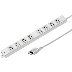 工事物件タップ 電源タップ マグネット 8個口 2m 3ピン 絶縁キャップ付き RoHS対応 アース端子 グレー TAP-KS8-2