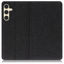Galaxy S24 用 デニム生地スマホケース/スタンド機能＆カードポケット付き ブラック WORK17GX-BK-GS24