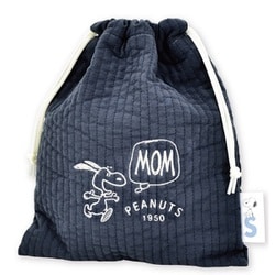 SPIK-382 PEANUTS スヌーピー メッシュ付き巾着 MOM / ブルーグレー
