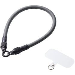 P-STHH1CC08BK [スマホストラップ ケーブル 2in1（ハンドストラップ/充電ケーブル） USB Type-C to C 30cm PD 60W 急速充電 ストラップシート付 手首/腕掛け ブラック]