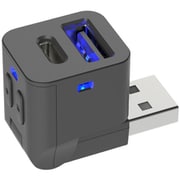 USB 増設 ハブ USB-A 1ポート / USB-C 1ポート 最大 3A 首振り式 イルミ付き 配線 スッキリ 点灯色 / 点灯方向 / 点灯数 /明るさ 変更可能 リバーシブル コネクタ 自動識別 充電専用 ブラック DC-066