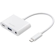 USBハブ ドック USB-Cハブ USB-C×1/USB3.2/3.1Gen1(5Gbps)×1 PD92W 3.5mm4極ミニジャック付き ホワイト USB-5TCPA23W