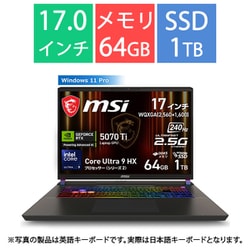 ゲーミングノートPC msi Vector 17 HX AI A2XW/17型/Core Ultra 9 プロセッサー 275HX/GeForce RTX 5070 Ti Laptop GPU/メモリ 64GB/SSD 1TB/Windows 11 Pro Vector-17-HX-AI-A2XWHG-6359JP
