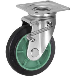 UKAI 中荷重用キャスター ストッパー付旋回（自在）金具 JBタイプ ゴム 車輪径150mm PNAJB-150