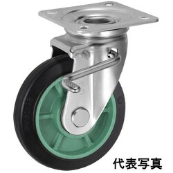UKAI 中荷重用キャスター ストッパー付旋回（自在）金具 JBタイプ ゴム 車輪径100mm PNJB-100