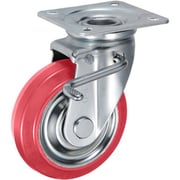 UKAI 中荷重用キャスター ストッパー付旋回(自在)金具 JBタイプ 赤ゴム 車輪径150mm SRJB-150