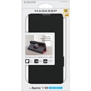 Xperia 1 VII(SO-51F)用 ケース レザー カバー 手帳型 マグネット フラップ 衝撃吸収 磁力装着ワイヤレス充電対応 スタンド機能付 MAGKEEP ブラック PM-X251PLFMGBK