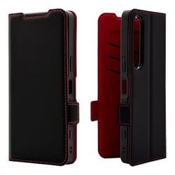 Xperia 1 VII 手帳型ケース 薄型 カード入れ スタンド機能 衝撃吸収 シンプル サイドマグネット BK RD 8786XP17BSMBKR