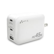 PD45W 急速パワフル充電器 USB-C×2 USB-Ax1 ホワイト AKJ-PD45 WH