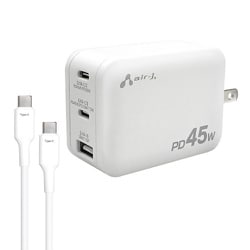 PD45W 急速パワフル充電器 USB-C×2 USB-Ax1 Type-Cケーブル（CtoC）付 ホワイト AKJ-PD45DX