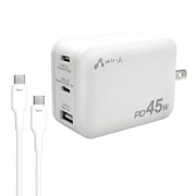 PD45W 急速パワフル充電器 USB-C×2 USB-Ax1 Type-Cケーブル(CtoC)付 ホワイト AKJ-PD45DX