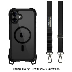 iPhone 16 Plus 対応 ケース ショルダー ストラップ 付き クリア MagSafe 対応 耐衝撃 MIL規格 マグセーフ スマホケース Odyssey +Strap M レザーブラック ME_IPBCSPTO3_LB