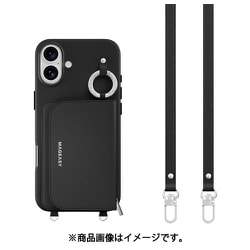 iPhone 16 Plus 対応 ケース MagSafe 対応 ショルダー ストラップ 付き カード 収納 レザー スマホケース カードケース ポーチ付き 財布 スマホカバー Pouch M ブラック ME_IPBCSPLPM_BK