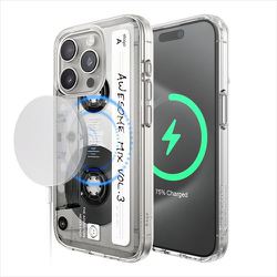 iPhone15Pro 対応 ケース MagSafe 対応 耐衝撃 クリア スマホケース おしゃれ デザイン マグセーフ カバー monthly elago MAGNETIC HYBRID CASE カセットテープ EL_IOPCSPTMQ_CT