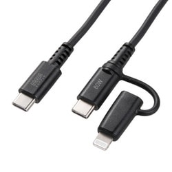 USB-Cケーブル 2in1 ライトニング変換アダプタ付き PD60W 充電/通信 MFi正規認証品 USB2.0 1m ブラック KB-IPLTCCP6010BK