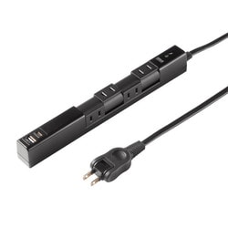 電源タップ 雷ガード マグネット 4個口 2m 180度回転 USBポート付き スリム 折りたたみ式プラグ USB-C×1/USB A×1 PD20W 多機能 ブラック TAP-B113UC-2BK
