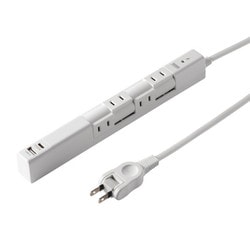 電源タップ 雷ガード マグネット 4個口 2m 180度回転 USBポート付き スリム 折りたたみ式プラグ USB-C×1/USB A×1 PD20W 多機能 ホワイト TAP-B113UC-2W