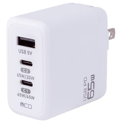 USB急速充電器 USB PD（パワーデリバリー）対応 65W USB-C×2/USB-A×1 GaN（窒化ガリウム）搭載 スイングプラグ採用 ホワイト JYU-ACU013W